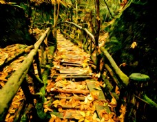 独木桥风景油画图片