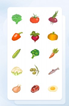 彩绘彩色生鲜食材手绘图标矢量图片