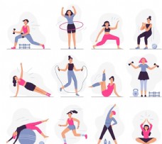 女性运动健身插画图片