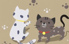 玩耍的两只灰猫和白猫图片