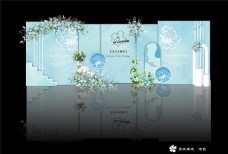 婚礼舞台蓝色大理石纹婚礼背景图片