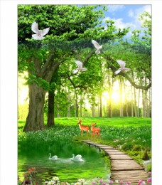 飞鸟森林小鹿绿色图片