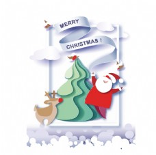 树木可爱剪纸圣诞矢量插画图片