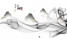 鸟山水画中式背景墙装饰画图片