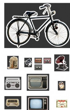 自行车怀旧元素贴纸图片