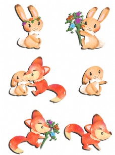 一组可爱的小狐狸插画图片
