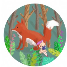 春天树林里女孩和狐狸梦幻世界图片