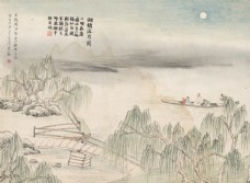 中堂画齐白石国画湖桥泛月图图片
