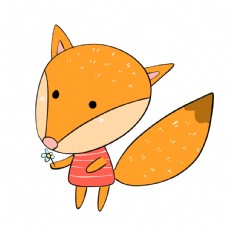 手绘动物摘花的小狐狸图片