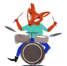卡通敲架子鼓的狐狸图片