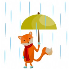 下雨打着雨伞的狐狸图片