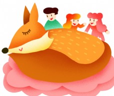 世界睡眠日睡着的小狐狸宣传插画图片
