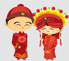 中式红色婚庆卡通新郎新娘PNG免扣素材图片