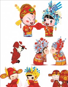 中式红色婚庆卡通新郎新娘图片