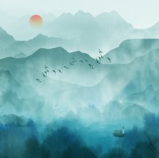 水墨中国风水墨山水画图片